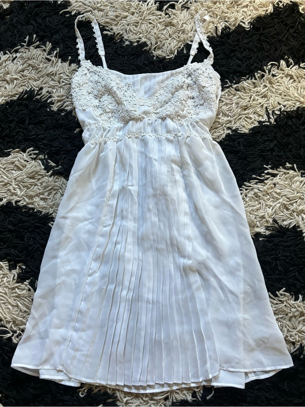 Coquette White Semi Sheer Floral Lace Pleated Tie-Back Babydoll Top / mini dress